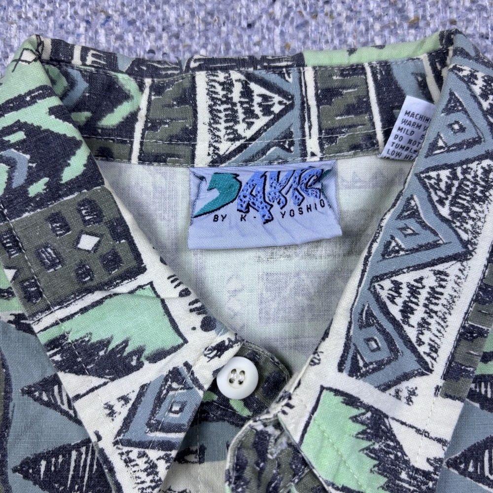 K Yoshio Geometric Abstract Button Up Shirt Mens XL Retro Festival VTG 90s - Picture 2 of 6